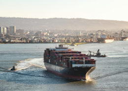 Cargo ship leaving Port of Oakland