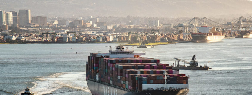 Cargo ship leaving Port of Oakland